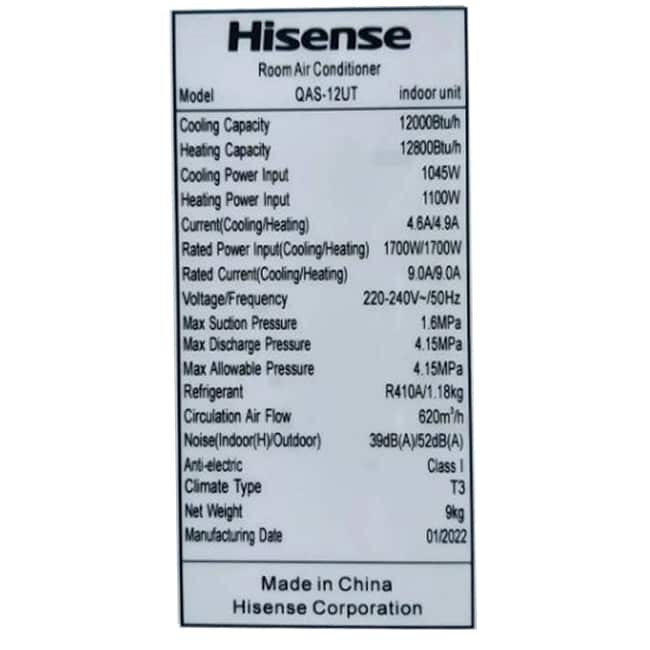 کولر گازی هایسنس 18000 اینورتر QAS-18UT R410 T3